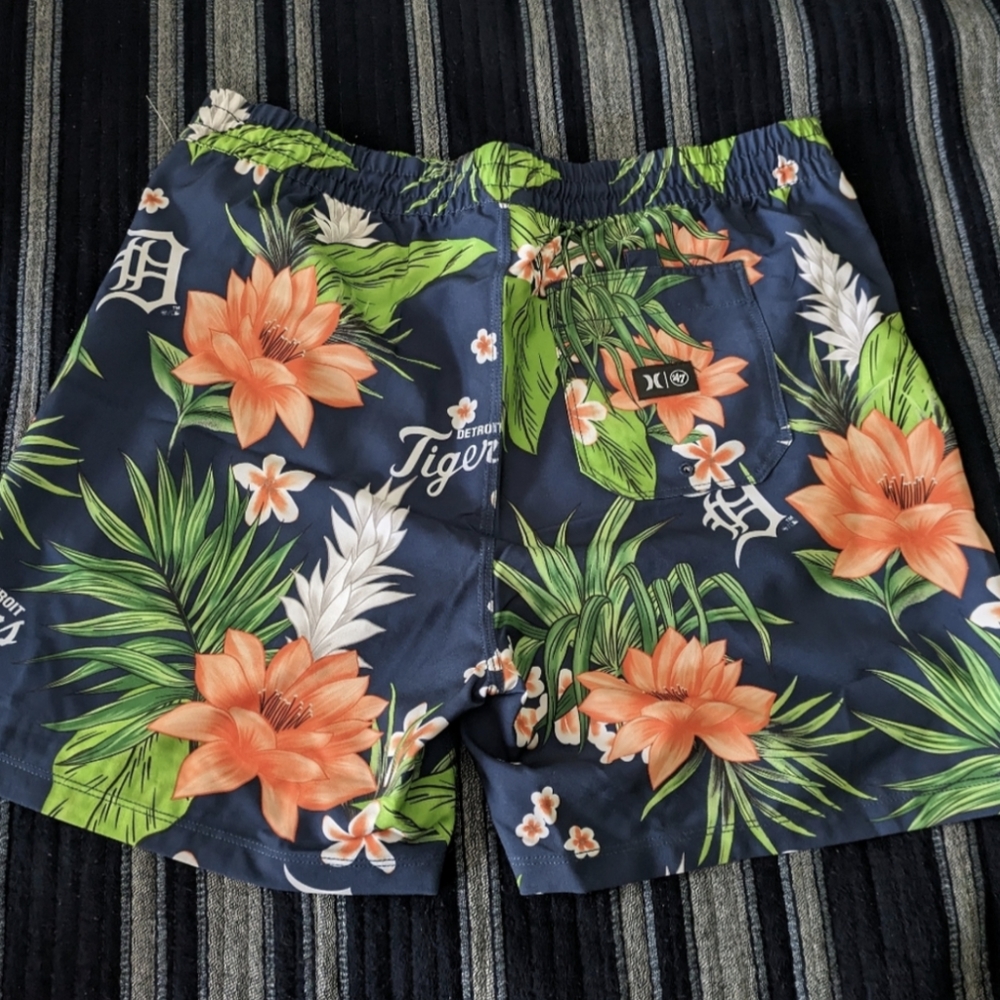 Hurley '47 Brand Detroit Tigers Blue Hawaiian Swim Trunks 3 Pocket 17 in 032026 - Picture 5 of 10